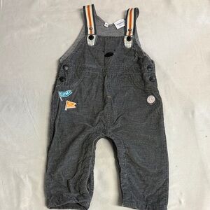 Primigino - Charcoal Kids Lined Corduroy Overalls with Adjustable Striped Straps